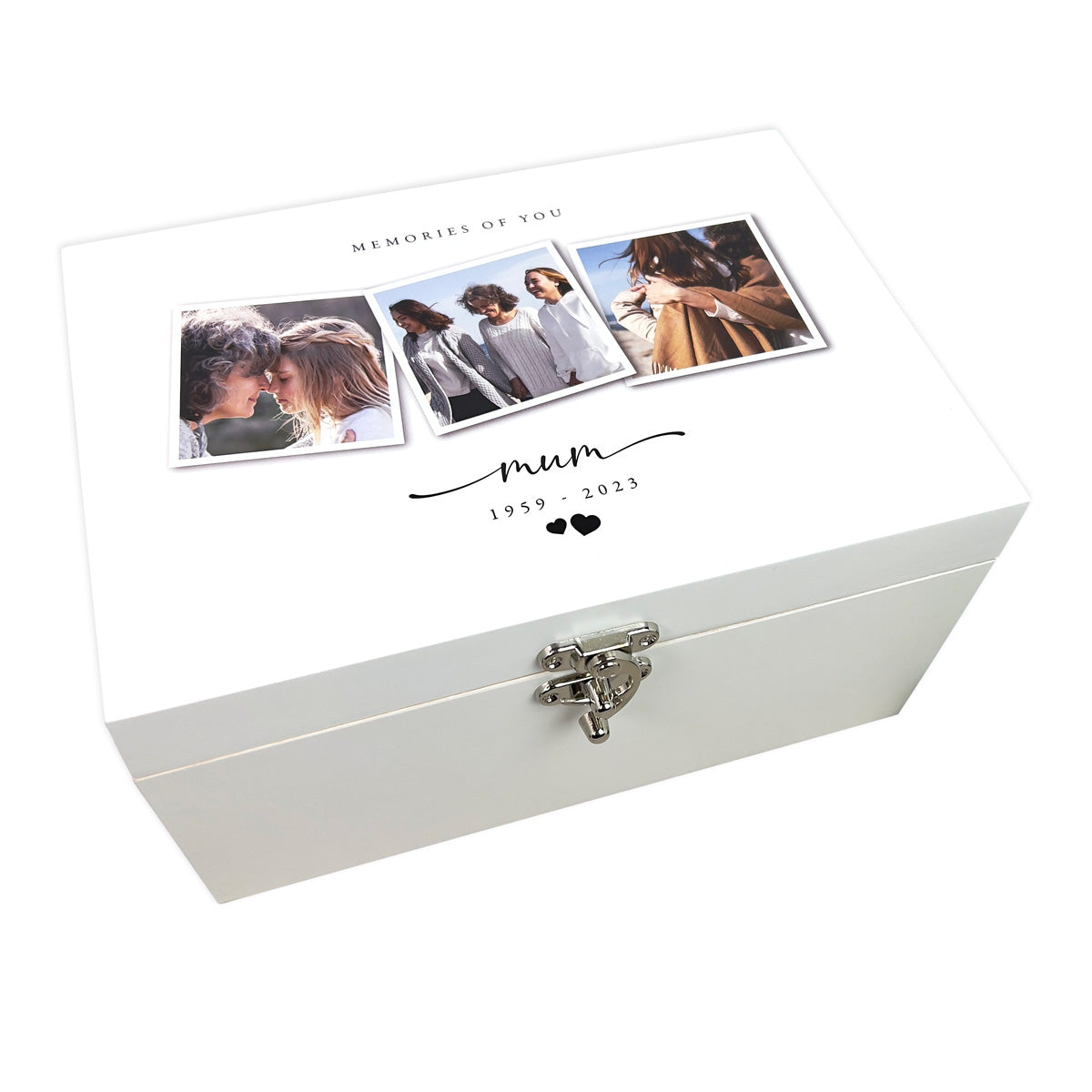 Personalised White Wooden Memorial Photo Keepsake Memory Box - 3 Sizes (22cm | 27cm | 30cm)