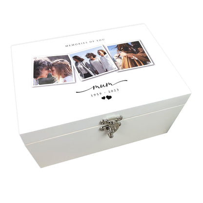 Personalised White Wooden Memorial Photo Keepsake Memory Box - 3 Sizes (22cm | 27cm | 30cm)