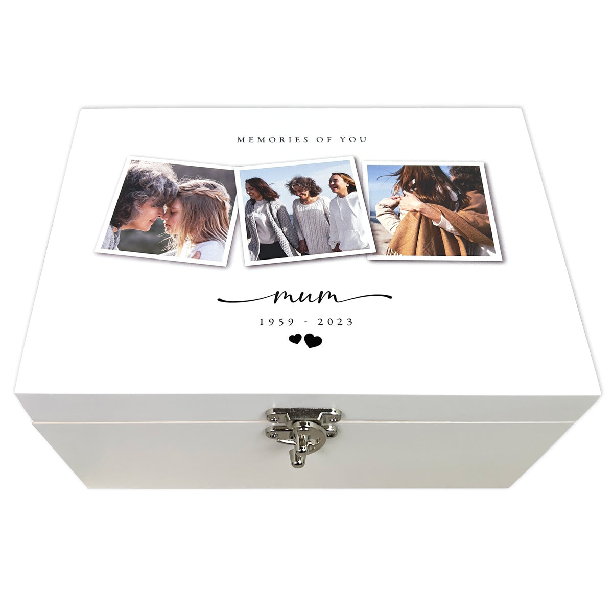 Personalised White Wooden Memorial Photo Keepsake Memory Box - 3 Sizes (22cm | 27cm | 30cm)