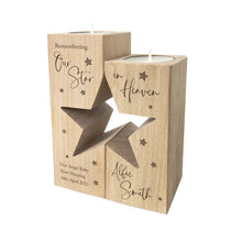 Load image into Gallery viewer, Personalised Solid Wooden Angel Baby Memorial Star Tea Light Holders