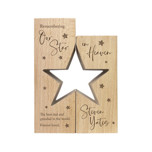 Personalised Solid Wooden Memorial Star Tea Light Holders