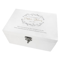 Load image into Gallery viewer, Personalised Luxury White Wooden Wreath Keepsake Memory Box - 2 Sizes