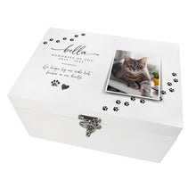 Load image into Gallery viewer, Personalised Paw Prints Luxury Pet Memorial White Wooden Photo Memory Box - 2 Sizes