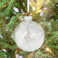 Load image into Gallery viewer, Pet Memorial Feather Filled Glass Bauble With Paw Print Charm