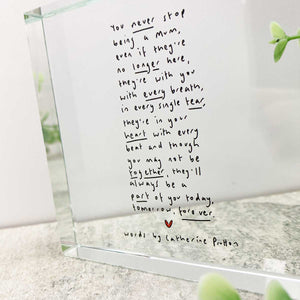 Freestanding Crystal Token with Baby Loss Poem for Mother's Day by Catherine Prutton