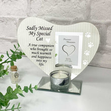 Load image into Gallery viewer, Large Glass Heart Cat Frame Plaque with tea light holder
