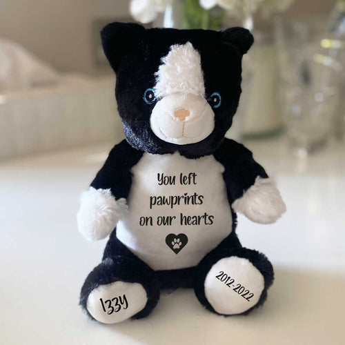 Personalised Pawprints On Our Hearts Comfort Memory Cat