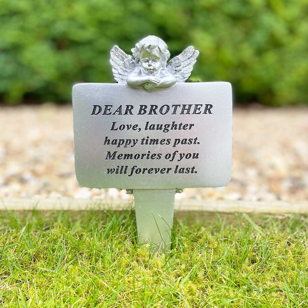 Memorial Plot Tribute. Silver Cherub. 'Dear Brother'.