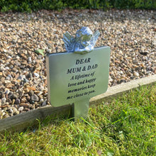Load image into Gallery viewer, Silver Cherub Garden/Grave Marker Stake - Dear Mum and Dad