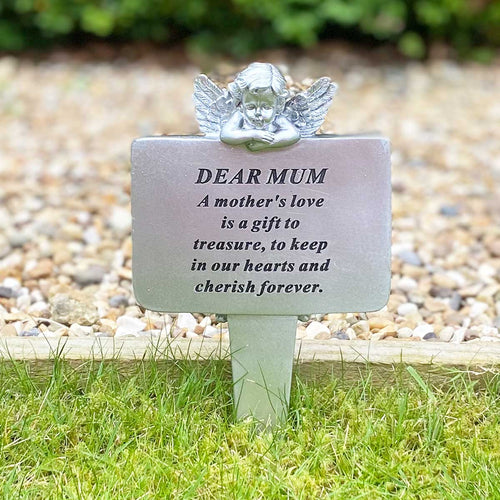 Memorial Plot Tribute. Silver Cherub. 'Dear Mum'.