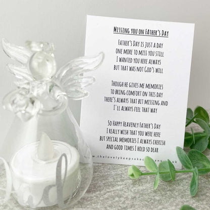Missing You On Father's Day Poem & Personalised LED Glass Angel