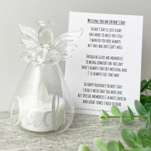 Missing You On Father's Day Poem & Personalised LED Glass Angel
