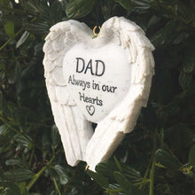 Load image into Gallery viewer, Outdoor Memorial Wind Chimes. White Angel Wings. &#39;DAD Always in our Hearts&#39;.