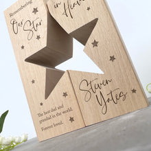 Load image into Gallery viewer, Personalised Solid Wooden Memorial Star Tea Light Holders