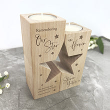 Load image into Gallery viewer, Personalised Solid Wooden Memorial Star Tea Light Holders