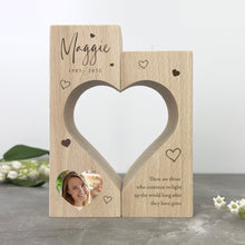 Load image into Gallery viewer, Personalised Solid Wooden Photo Memorial Heart Tea Light Holders