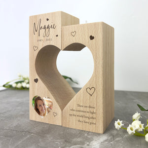 Personalised Solid Wooden Photo Memorial Heart Tea Light Holders