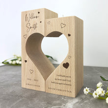 Load image into Gallery viewer, Personalised Solid Wooden Memorial Heart Tea Light Holders