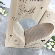 Load image into Gallery viewer, Personalised Solid Wooden Memorial Heart Tea Light Holders