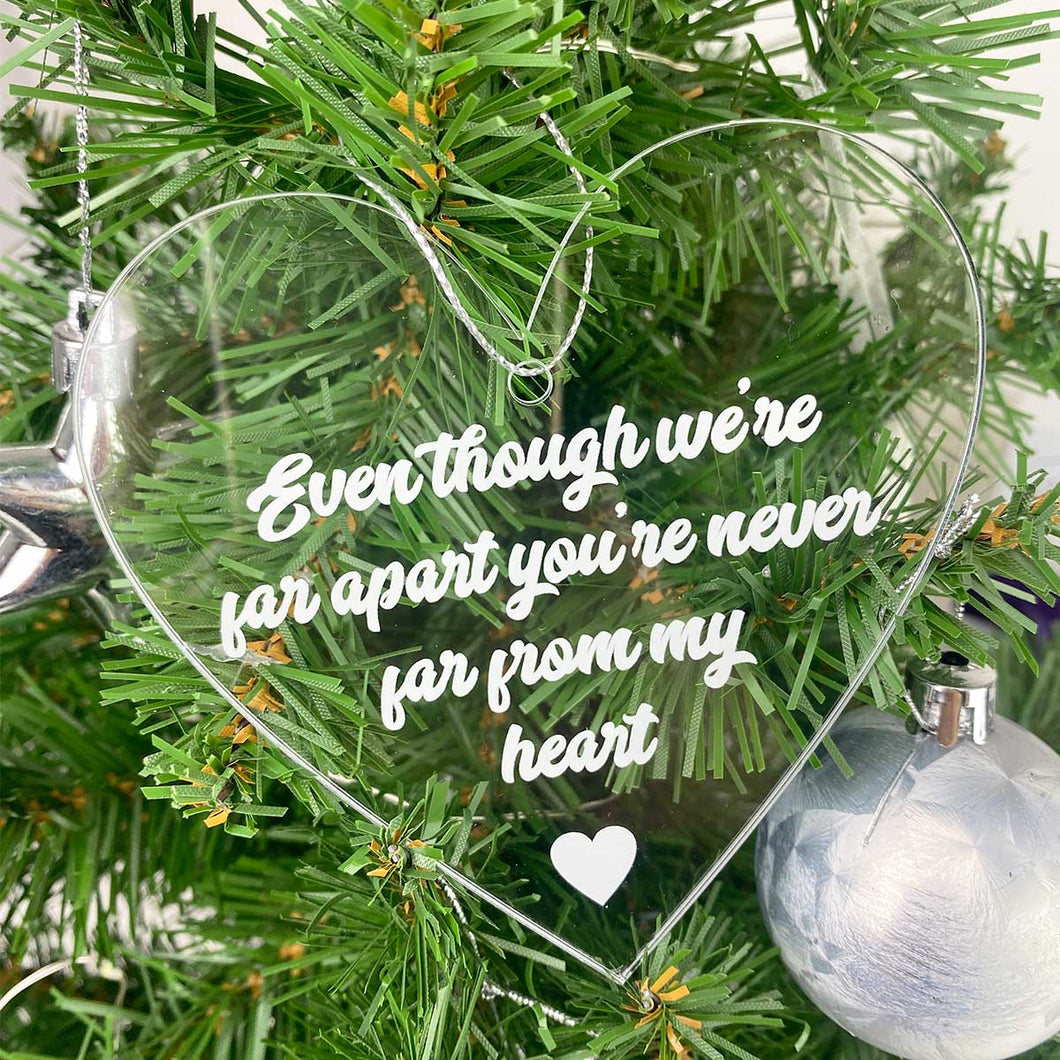 Memorial Christmas Tree Decoration, Clear Acrylic Hanging Heart, 
