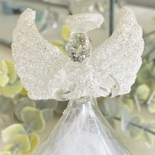 Load image into Gallery viewer, Personalised Memorial Ornament. Clear Glass Angel With Glitter And Feathers.