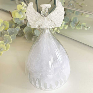 You added Personalised Memorial Ornament. Clear Glass Angel With Glitter And Feathers. to your cart.