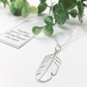 Memorial Necklace. Sterling Silver. Feather Pendant. With Condolence Card.