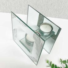 Load image into Gallery viewer, Memorial Tea light Holder. Feather Motif, Mirrored.