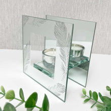 Load image into Gallery viewer, Memorial Tea light Holder. Feather Motif, Mirrored.