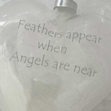 Load image into Gallery viewer, White Feather Filled Memorial Glass Heart Bauble 10cm