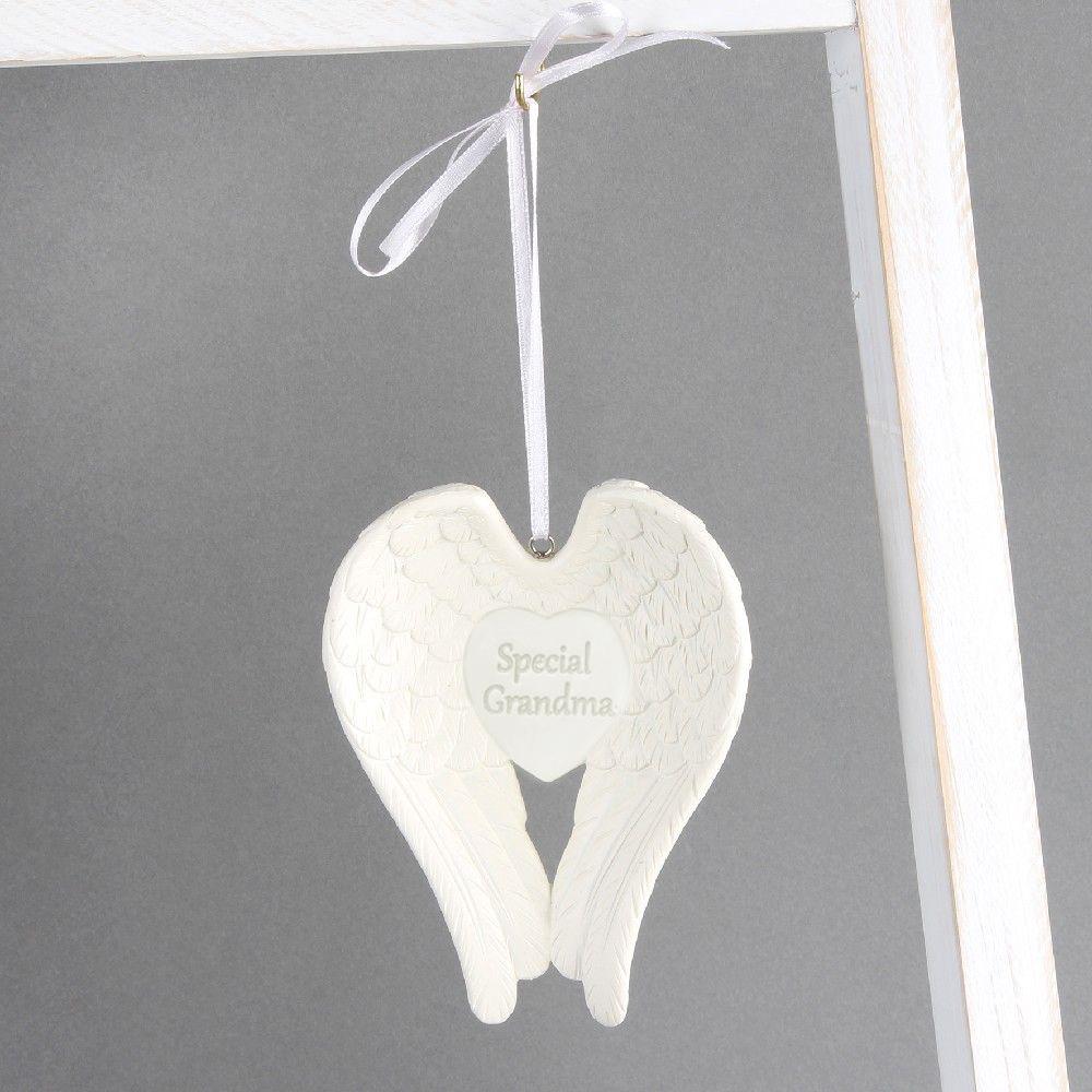 Commemorative Hanging Plaque. Angel Wings / Heart. 'Special Grandma' Sentiment.