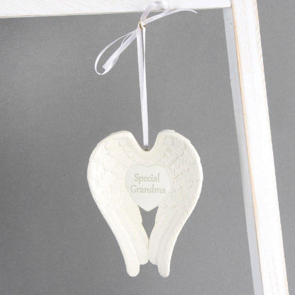 Commemorative Hanging Plaque. Angel Wings / Heart. 'Special Grandma' Sentiment.
