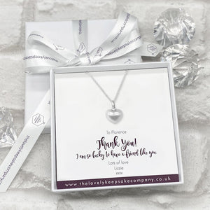 Personalised Memorial Necklace. Heart Pendant. Stirling Silver. With Message Box.