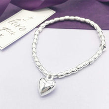 Load image into Gallery viewer, Bracelet. Silver Plated. Beaded With Heart Charm.