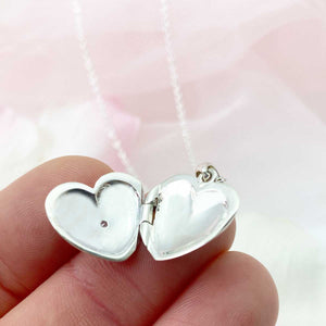 Sterling Silver & CZ Heart Locket Necklace