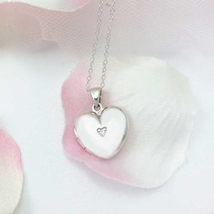 Sterling Silver & CZ Heart Locket Necklace