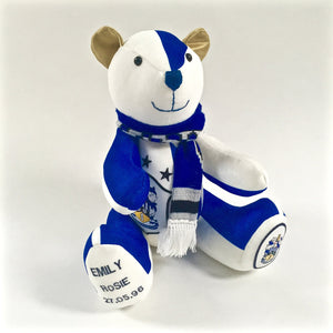 Bespoke Memory Football Kit Bear With Scarf - Made From Loved Ones Clothes