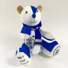 Load image into Gallery viewer, Bespoke Football Kit Bear. Scarf Option. Made From Loved Ones Clothes