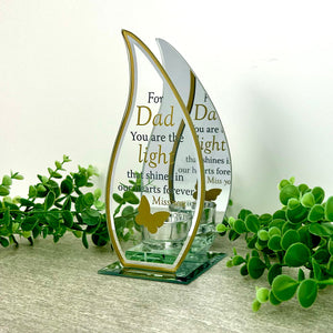 Memorial Flame Tea Light Holder, 'Dad You are the light', Butterfly Motif