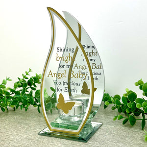 Memorial Flame Tea light Holder, 'Shining bright for my Angel Baby', Butterfly Motif