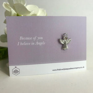 Remembrance Angel Pin with 'Because of you I believe in Angels' Message Card