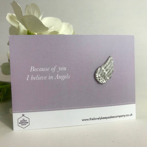 Remembrance Pin with 'Because of You I Believe in Angels' Message Card - Assorted Pins