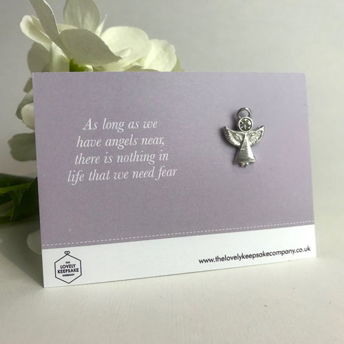 Remembrance Angel Pin with 'As long as we have angels near, there is nothing in life that we need fear' Message Card