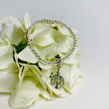 Load image into Gallery viewer, Bracelet. Silver Beads With Open Work Tree Of Life Charm. Message Card Mounted.