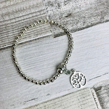 Load image into Gallery viewer, Bracelet. Silver Beads With Open Work Tree Of Life Charm. Message Card Mounted.