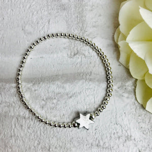 Bracelet. Silver Beads With Star. Comes Message Card Mounted.