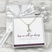 Load image into Gallery viewer, Personalised Memorial Necklace. Angel Pendant. Pewter. With Message Box.