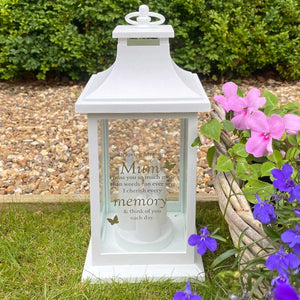 Memorial Lantern, 3 LED Candles, White, In Loving Memory of Mum Sentiment