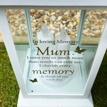 Load image into Gallery viewer, Memorial Lantern, 3 LED Candles, White, In Loving Memory of Mum Sentiment