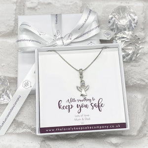 Personalised Memorial Necklace. Angel Pendant. Pewter. With Message Box.